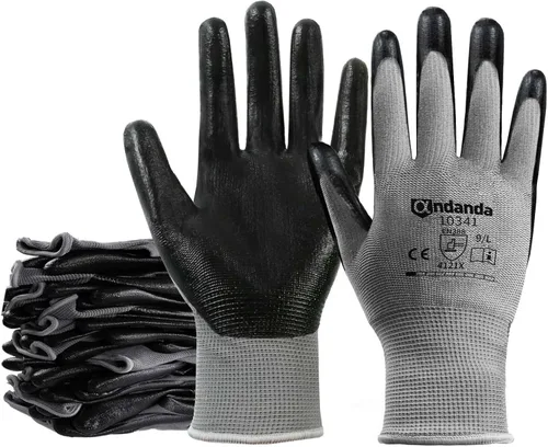 Miniatura 9 de ANDANDA Smart Touch - Guantes de trabajo – 12 pares, ajuste elástico cómodo 3D, revestimiento de nitrilo con agarre, nailon de punto sin costuras