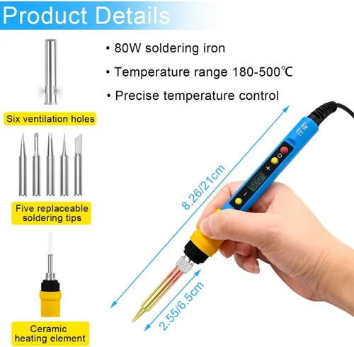 Miniatura 3 de Kit de soldador, pistola de soldadura de 80 W, temperatura ajustable 12 en 1, 356.0-932.0 °F, kit de herramientas de soldadura con puntas