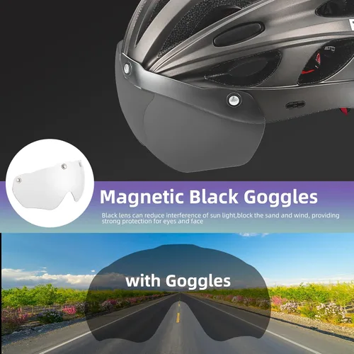 Miniatura 5 de ROCKBROS - Casco de bicicleta para hombres y mujeres adultos con ajuste sugerido de 58-65cm, gafas magnéticas desmontables y visera solar, ligero Ti