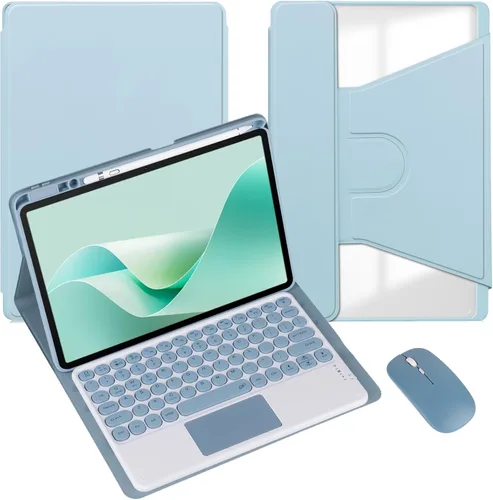 Miniatura 14 de Funda para tableta Samsung Galaxy Tab A8 de 10.5 pulgadas, teclado redondo inalámbrico desmontable Bluetooth, cubierta trasera transparente