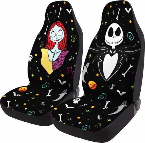 Miniatura 60 de GENANY Horror Nightmare Skellington - 2 fundas de asiento delantero para automóvil, camión, SUV, regalos de Navidad, funda de asiento de cubo