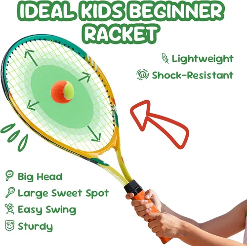 Miniatura 3 de AboveGenius Juego de raquetas de tenis para niños, raqueta de tenis de 21/23/25 pulgadas para niños pequeños, kit de iniciación, 3 bolas, 2 raquetas
