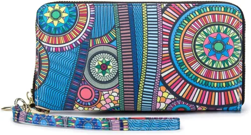 Miniatura 224 de Cartera de mano para mujer, estilo bohemio, con RFID, elegante, espaciosa con correa para viajes, capacidad para tarjetas, teléfono, dinero