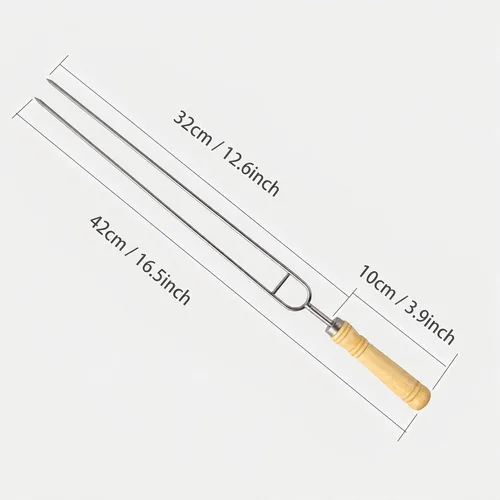 Miniatura 4 de IMEEA Brochetas dobles para asar brochetas gruesas de acero inoxidable con mango de madera, 16.5 pulgadas