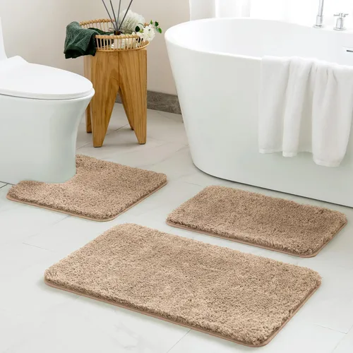 Miniatura 32 de MIULEE Juego de 3 alfombras y tapetes de baño extra gruesos de microfibra antideslizante y tapete de baño de contorno en forma de U para baño, baño
