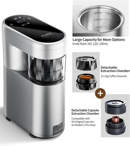 Miniatura 5 de C1 Pro - Mini máquina de café espresso compacta con cápsulas NS y café molido, cafetera espresso portátil recargable, pequeña máquina eléctrica