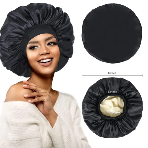 Miniatura 4 de Gorro de seda para dormir, gorro de satén de doble capa, ajustable, para mujeres negras, gorro de dormir reversible para sombreros de cabello rizado