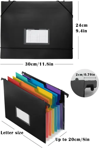 Miniatura 3 de Carpeta colgante de archivos de 7 bolsillos con ganchos retráctiles para archivador, organizador de archivos de acordeón expandible 2 en 1