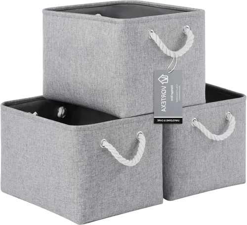 Miniatura 122 de Cestas de almacenamiento para estantes de 11.8 x 7.9 x 5.2 pulgadas, contenedores de almacenamiento plegables de tela con asas, organizador