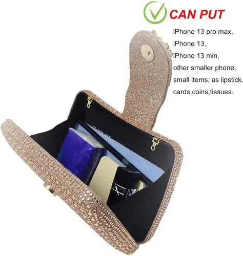 Miniatura 6 de Bolso de noche único con diamantes de imitación brillantes para mujer, bolso de embrague floral Sparkly, Rhinestone, Unique, Floral
