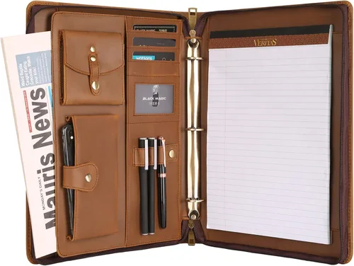 Miniatura 12 de DUKE&COW Cartera de cuero con carpeta de 3 anillos, folio ejecutivo personalizado, carpeta de cuero grabada, regalo personalizado para hombres