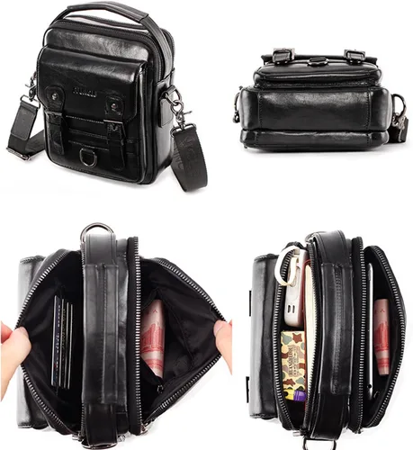 Miniatura 6 de Hebetag Bolso bandolera de cuero pequeño para hombre, para viajes al aire libre, negocios