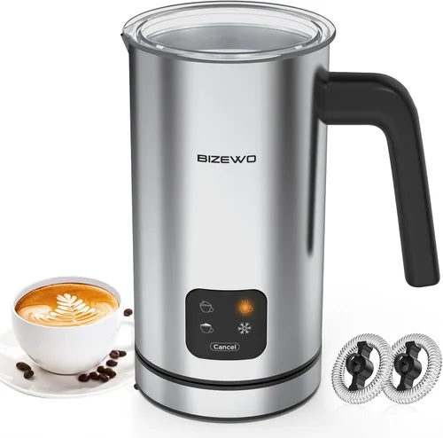 Miniatura 8 de BIZEWO Espumador de leche eléctrico, vaporizador de leche caliente y fría, calentador de leche automático 4 en 1 de acero inoxidable con pantalla