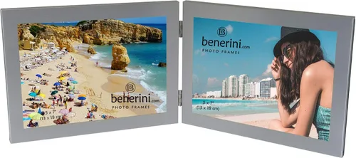 Miniatura 9 de benerini Marco de fotos plegable doble de aluminio cepillado de color plateado satinado para 2 fotos, incluye 2 fotografías estándar de 6 x 4