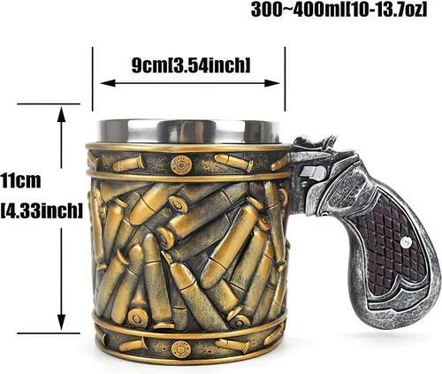 Miniatura 3 de Novedad pistola mango con balas Casings tazas de café tazas pistola taza pistola 11oz gran regalo cerveza taza acero