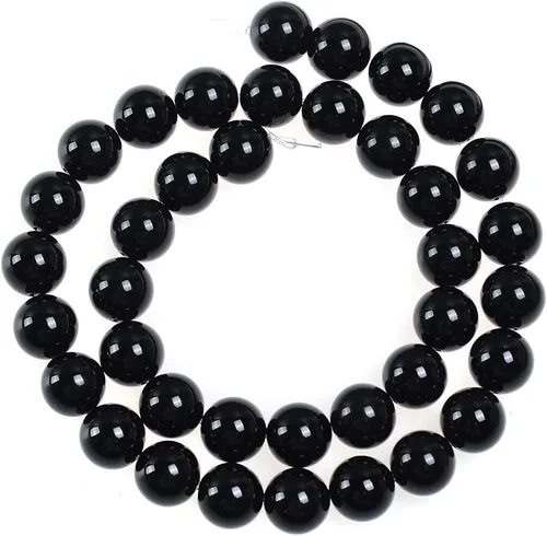 Miniatura 2 de Cuentas sueltas de ágata natural negra de 0.315 in Cuentas redondas de piedra para hacer pulseras joyería aprox. 48/pcs