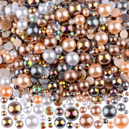 3900+ piezas de kit de strass y perlas, gemas planas de 2-10 mm para arte de uñas, decoración de vasos, manualidades DIY, 8 colores mezclados de Café