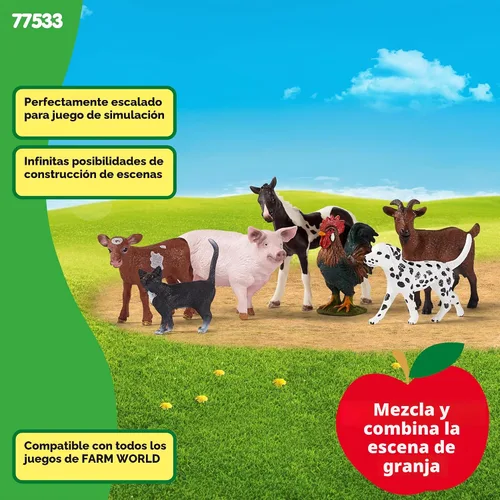 Miniatura 4 de Schleich Farm World - Juego de 7 piezas de animales de granja con juguetes de perro, gato, cerdo, cabra, gallo, caballo bebé y vaca - Figuras