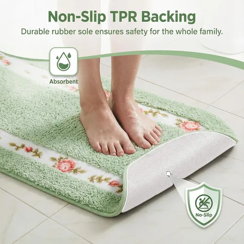 Miniatura 4 de Stay Young Alfombra decorativa con diseño de rosas y flores, para dormitorio, sala de estar, baño, cocina, diseño romántico resistente a