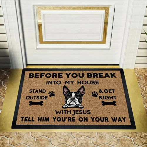 Miniatura 2 de Tapete de puerta con texto en inglés "Before You Break Into My House", tapete de goma para interiores y exteriores, tapete de goma para el suelo