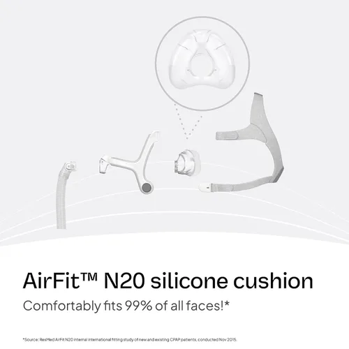 Miniatura 2 de ResMed Cojín AirFit N20 – Repuesto de cojín para mascarilla nasal CPAP – Diseño InfinitySeal – Silicona suave – Accesorios CPAP – Mediano