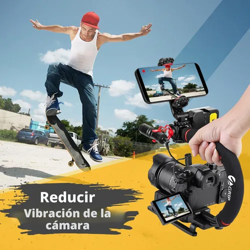 Miniatura 5 de Zeadio Estabilizador de cámara, estabilizador de mano con agarre de mango con luz de video LED y micrófono, se adapta a todas las videocámaras