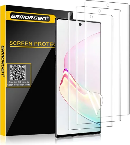 Paquete de 3 protectores de pantalla de TPU compatible con Samsung Galaxy Note 10 Plus 10+ 5G (2019) de alta definición de borde a borde (cobertura