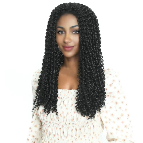 Miniatura 2 de Paquete de 7 paquetes de cabello Passion Twist de 18 pulgadas, cabello ondulado de ganchillo previamente enrollado, trenzas bohemias para mujeres