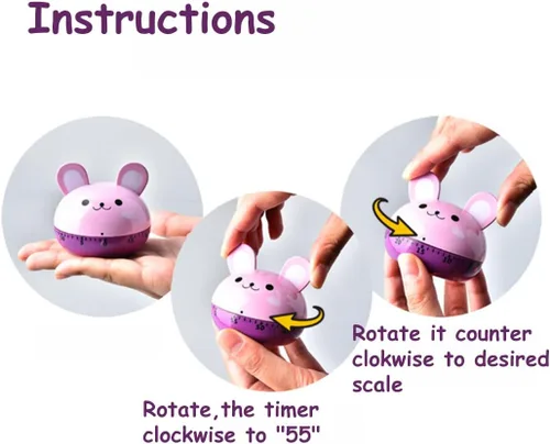 Miniatura 4 de Temporizador de animales mecánico de cocina, herramienta de sincronización de cocina de dibujos animados para cocinar hornear (pollo rosa)