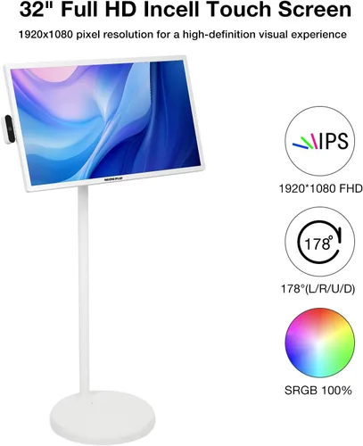 Miniatura 2 de Televisor portátil inteligente de 32 pulgadas con monitor de pantalla táctil, pantalla giratoria de 1080P, TV rodante sobre ruedas, batería