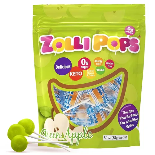 Miniatura 8 de Zollipops Caramelo y manzana verde, 10.4 onzas, sin azúcar, sin alergias, vegano, apto para dieta cetogénica y diabética, caramelo de dientes limpios