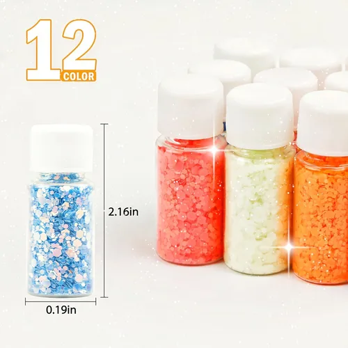Miniatura 8 de SEISSO Polvo que brilla en la oscuridad, 12 colores, tinte de resina epoxi, pigmento luminoso con purpurina en polvo, seguro de larga duración