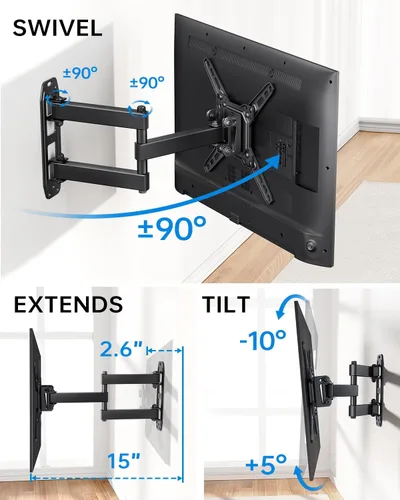 Miniatura 3 de Soporte de pared para monitor de TV giratorio de movimiento completo para televisores de 13 a 43 pulgadas, brazos articulados, rotación de extensión