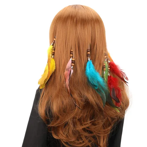 Miniatura 3 de MWOOT 6 pinzas para el pelo de plumas, extensiones de cabello bohemias hechas a mano con peine de clip, horquilla hippie bohemia, pluma, cuerda
