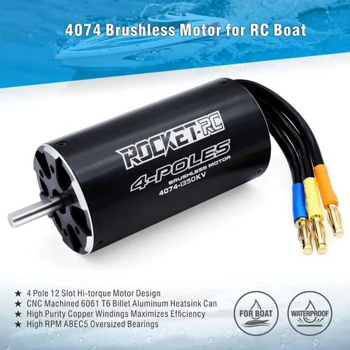 Miniatura 3 de Surpass Hobby 4074 1350KV Motor de barco RC Diseño de 4 polos Motor sin escobillas Piezas de repuesto para barco (1350kv) Adecuado para barco RC