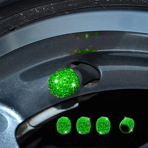 Miniatura 18 de Paquete de 4 tapas brillantes para vástagos de válvula, tapas de aire, tapones de aire de neumáticos de diamantes de cristal para automóvil, Azul
