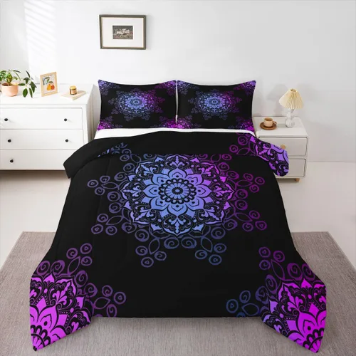 Miniatura 12 de Erosebridal Chic - Juego de edredón de flores tamaño Queen, juego de ropa de cama estética con mandala, juego de edredón gris turquesa, juego