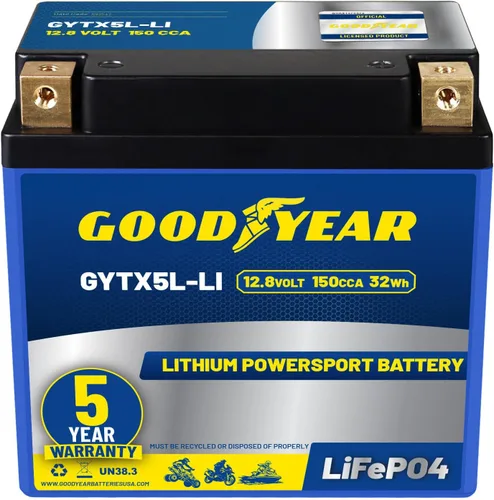 Miniatura 15 de Goodyear GYTX4L-LI LiFePO4 LiFePO4 12.8V 150CCA Batería recargable de alto rendimiento Powersport con reemplazo inteligente BMS para motocicleta