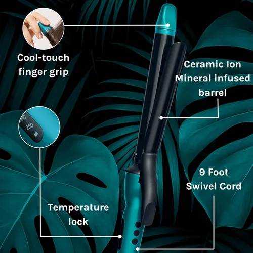 Miniatura 3 de Bio Ionic Rizador de Cilindro Largo, Rizador de Pelo con Tecnología de Calor Húmedo y NanoIónico MX, Varita Rizador Versátil Teal Tides Edición