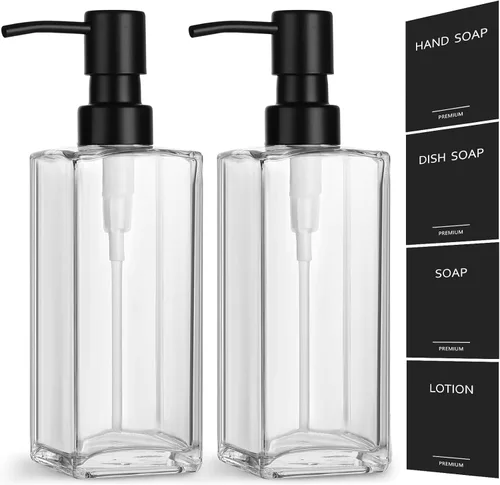Miniatura 10 de Dispensador de jabón de vidrio ámbar GMISUN, dispensador de jabón de manos con bomba de acero inoxidable para baño, dispensadores de cocina