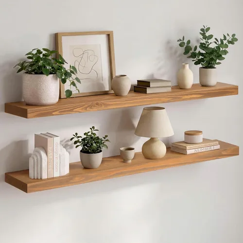 Miniatura 31 de Homeforia Estante flotante blanco de 48 pulgadas, estantes flotantes de madera maciza de alta gama de 48 pulgadas de largo para montaje en pared