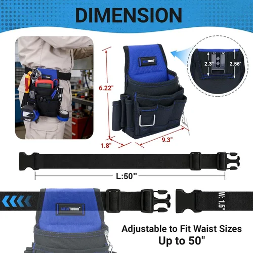 Miniatura 2 de MELOTOUGH Bolsa de herramientas para electricista, bolsas para cinturón de herramientas, múltiples bolsillos, organizador de herramientas