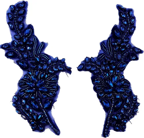 Miniatura 8 de 1 par de apliques hechos a mano con diamantes de imitación de flores para ropa, parches de tela de cristal para vestido de novia, apliques de encaje