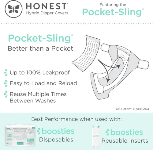 Miniatura 7 de Honest Hybrid - Funda para pañales de tela + inserciones reutilizables Super Boosties, tamaño mediano (12-25 libras), fundas de muselina de algodón