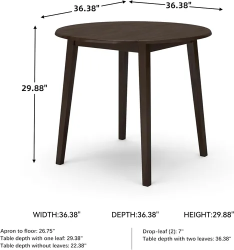Miniatura 3 de Signature Design by Ashley Hammis - Mesa redonda de comedor con hojas abatibles, hasta 4 asientos, hojas abatibles con bisagras, madera, 36.38