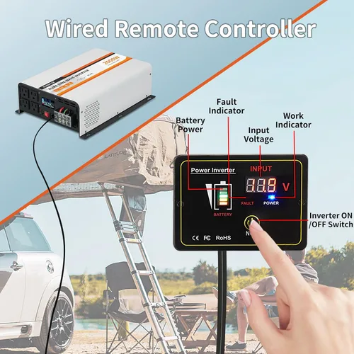 Miniatura 4 de Inversor de onda sinusoidal pura de 2000 W, convertidor de 12 V CC a 120 V CA para vehículos, barco, campamento, sistema solar al aire libre