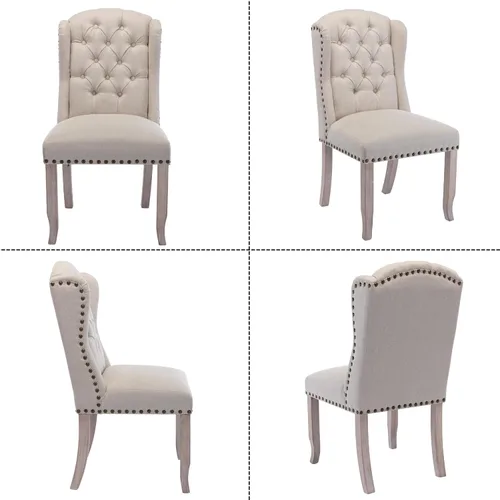 Miniatura 3 de Ya-Home Juego de 2 sillas de comedor copetudas, sillas de comedor tapizadas de lino, sillas de comedor modernas de mediados de siglo con adornos