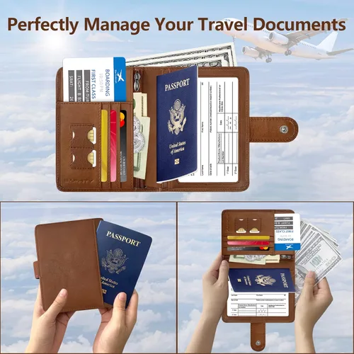 Miniatura 3 de Cartera de pasaporte de cuero genuino, Nuevo camello