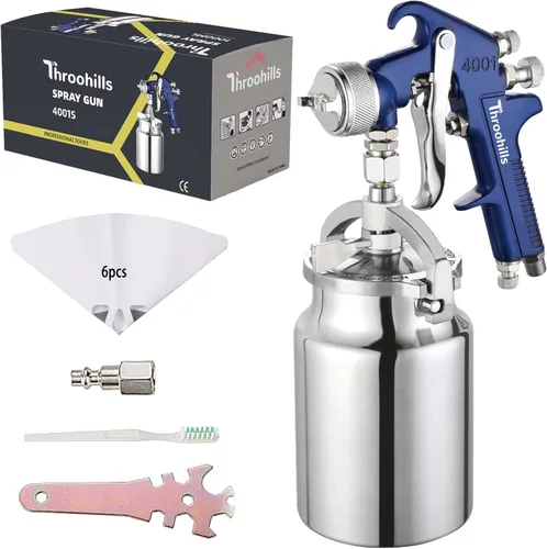 Miniatura 9 de Juego de pistola rociadora de alimentación por sifón para pintura con boquilla de 1,4/1,7/2,0 mm, recipiente de 1000 cc y 6 coladores de pintura