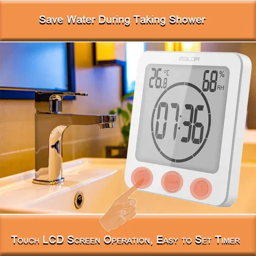 Miniatura 3 de Reloj de pared y temporizador de baño impermeable, temporizador digital resistente al agua para colgar en la ducha, pantalla grande, temporizador
